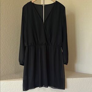 Express Black Chiffon Long Sleeve Faux Wrap Romper Dress - Size XL